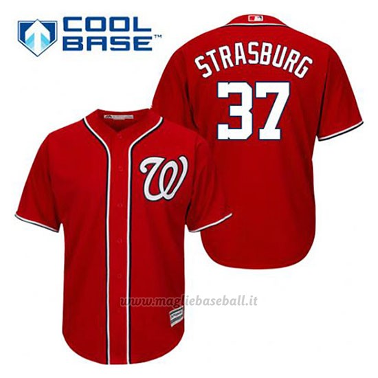 Maglia Baseball Uomo Washington Nationals Stephen Strasburg 37 Rosso Alterner Cool Base